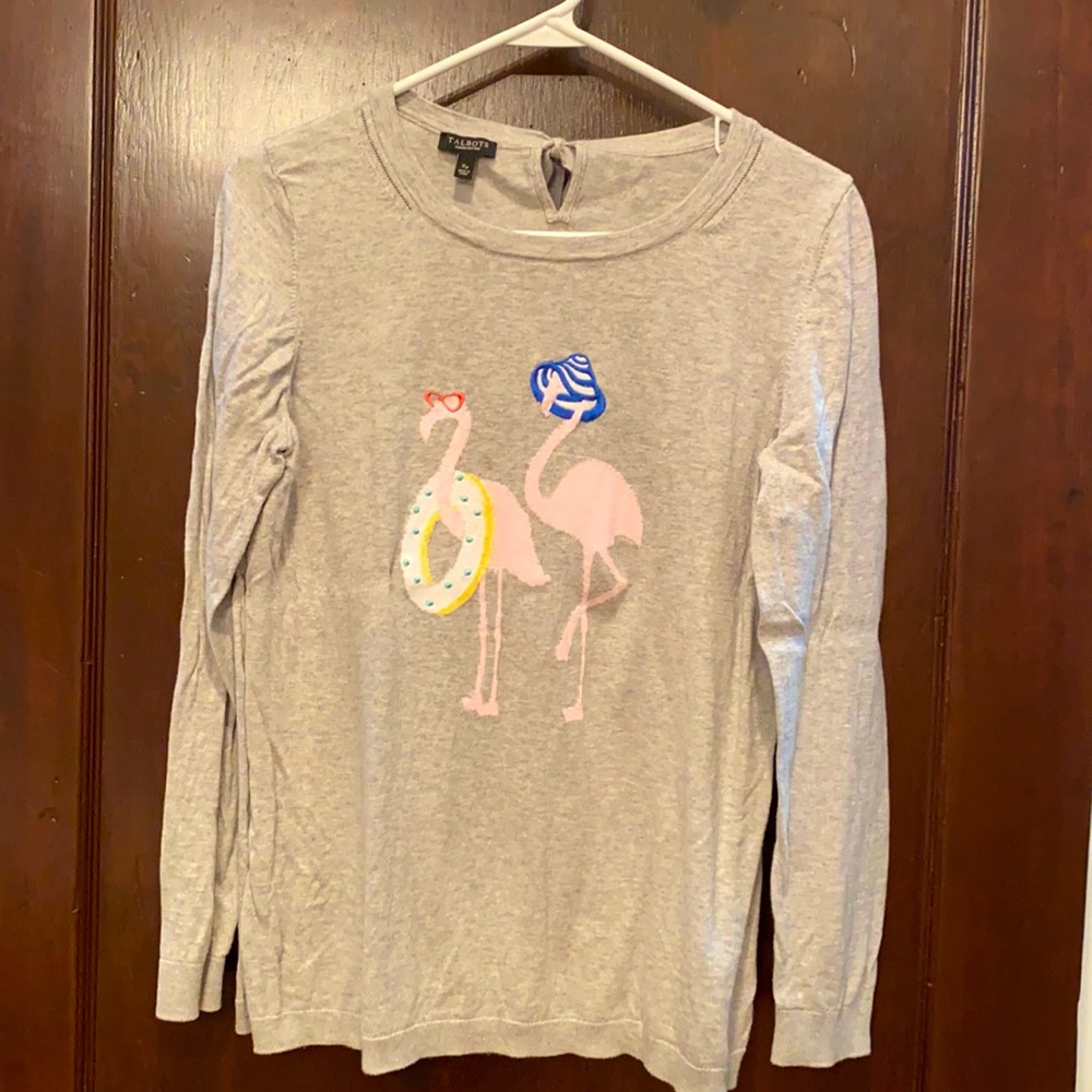 Talbots gray long sleeve sweater with flamingo Size XP
